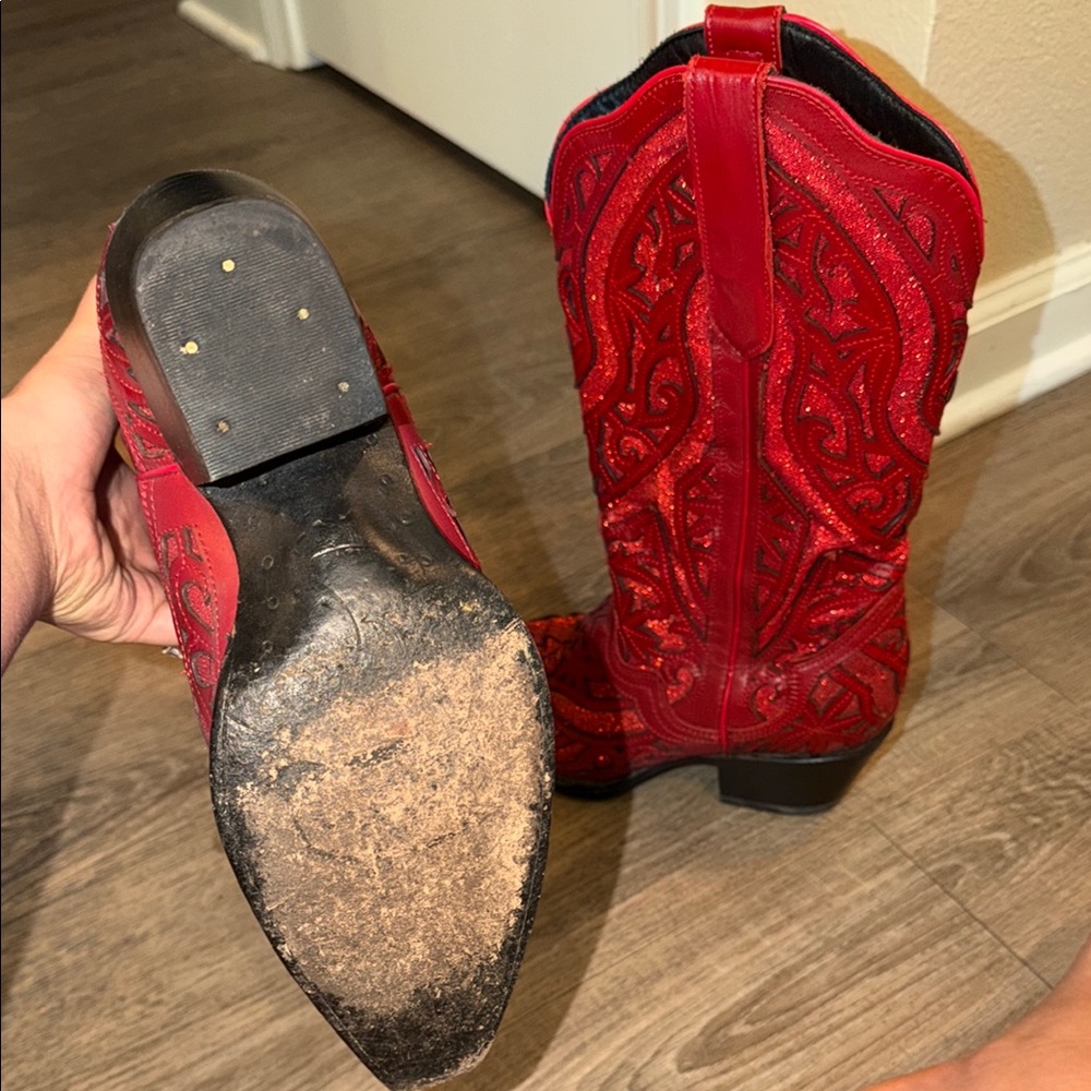 Red Women's Embroidered Western Cowboy Boots JB DILLON size 8 - Picture 6 of 6